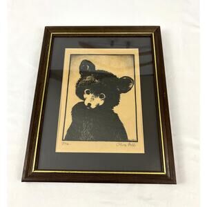 Vintage Olive Fell "Me" Little Cub Bear Framed Art Print Signed Artist